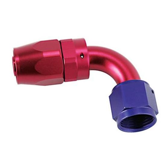 Full Flow Swivel Hose End Fitting, 90 Degree, Red/Blue -10 AN